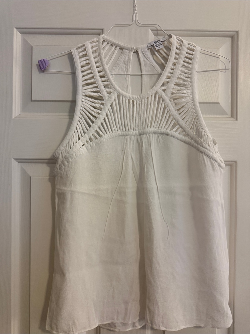 Bar III White Sleeveless Crochet-Detail Tank